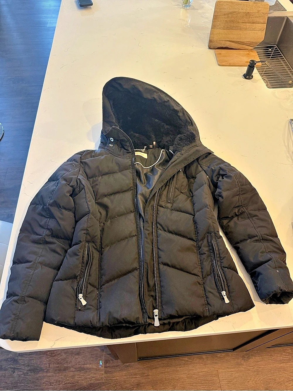 Calvin Klein Faux-Fur Hooded Quilted Puffer Jacket Black